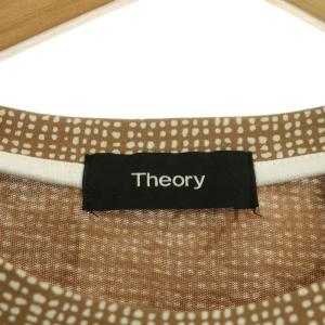 Theory 総柄クールネックTシャツ カットソー 半袖 コットン L ベージュ オフホワイト