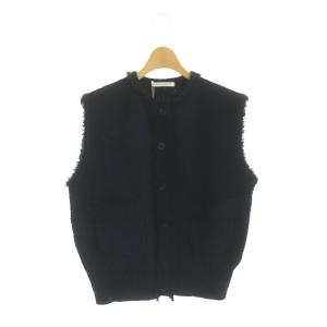 コットンナイロン ツイードニットベスト フリンジ 前開き F 紺 ネイビー