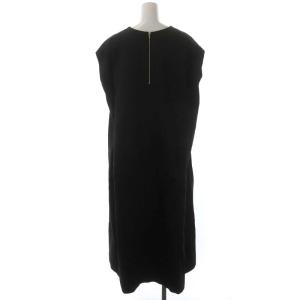 Drawer サテンVネックロングワンピース フレンチスリーブ リネン 36 ブラック