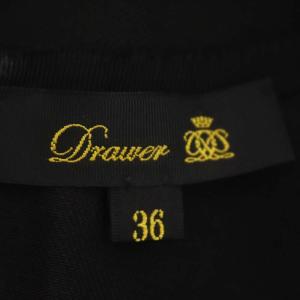 Drawer サテンVネックロングワンピース フレンチスリーブ リネン 36 ブラック