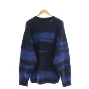 MONKEY TIME BRSHD MHR JACQUARD V NECK CARDIGAN ニット カーディガン 長袖 総柄 ウール混 XL 青