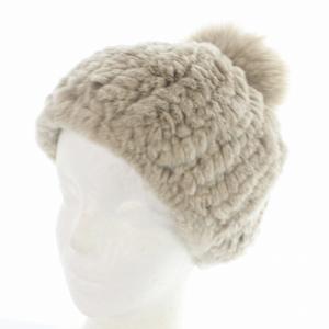 レッキス フォックスファー キャップ 帽子 ニット帽 べージュ