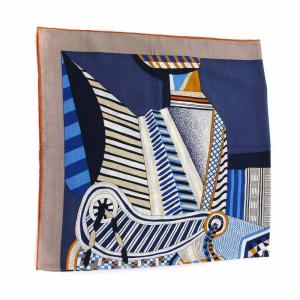 HERMES カレ140 La Selle Imaginaire 空想の鞍 ストール カシミヤ シルク ブルー系