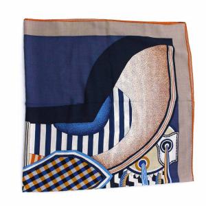 HERMES カレ140 La Selle Imaginaire 空想の鞍 ストール カシミヤ シルク ブルー系