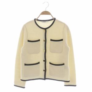 23AW ブークレダブルフェイスポケット カーディガン 長袖 ウール 36 アイボリー ブラック