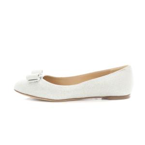 Salvatore Ferragamo グリッターフラットシューズ パンプス ヴァラ リボン ラウンドトゥ レザー 6 23.5cm シルバー