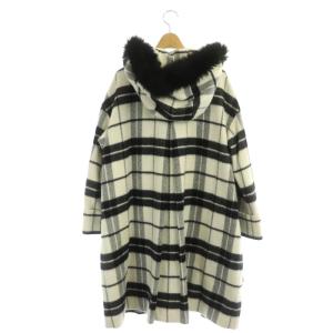Grace Class チェック柄 ウール トグルボタン フード付きコート アウター 36 黒 オフホワイト ブラック