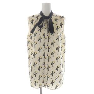 Grace Class セットアップ 上下 ベルトモチーフボウタイノースリーブ ブラウス 前開き プリーツスカート ロング 総柄 38 ライトベージュ