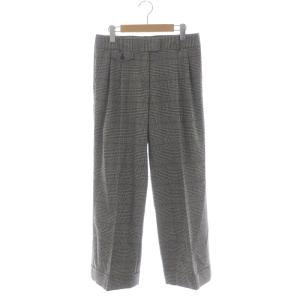 シックツイード グレンチェック ワイドパンツ ジッパーフライ ウール 6 黒 ベージュ 青