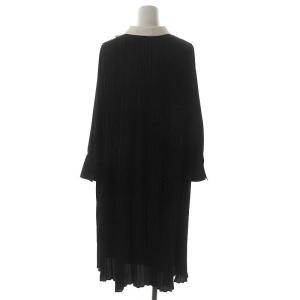 CELFORD 21AW Aラインプリーツワンピース ひざ丈 長袖 36 黒 白 ブラック ホワイト