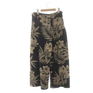 POLO RALPH LAUREN 花柄スリット入りワイドパンツ フレア 総柄 2 黒 茶色 ブラック ブラウン