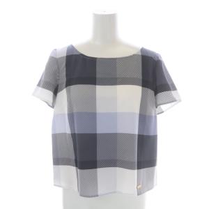 BLUE LABEL CRESTBRIDGE セットアップ 上下 チェック ブラウス 半袖 スカート 膝丈 フレア ベルト付き 38 サックスブルー 黒 白