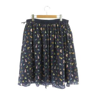 franche lippée ギャザースカート フレア ひざ丈 総柄 アニマル柄 FL5 紺 ネイビー