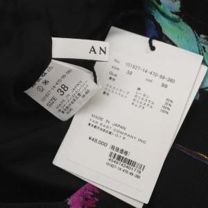 ANAYI ノースリーブ Vネック 花柄 ワンピース ひざ丈 38 黒 ブラック マルチカラー