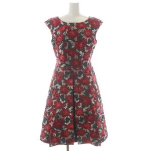 ノースリーブ 花柄 ワンピース ひざ丈 38 チャコール 赤 レッド