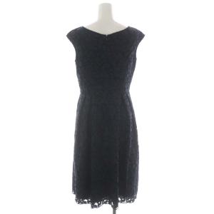 ANAYI 花柄レース ノースリーブワンピース ひざ丈 38 紺 黒 ネイビー ブラック