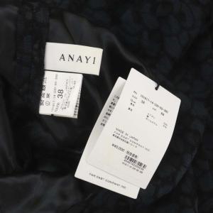 ANAYI 花柄レース ノースリーブワンピース ひざ丈 38 紺 黒 ネイビー ブラック