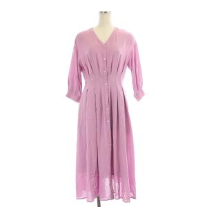 ポプリンタックシャツワンピース ロング 七分袖 36 ラベンダー