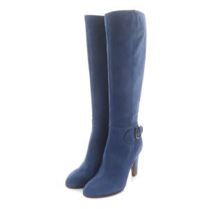 Sergio Rossi ベルテッド ロングブーツ スエード レザー ベルト 35.5 22.5cm 青 ブルー