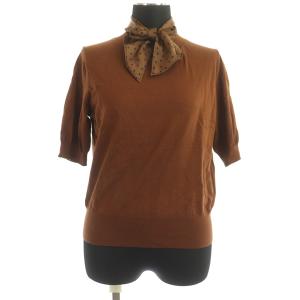 ANAYI ドット柄スカーフニット カットソー 半袖 ハイネック 38 茶 ブラウン