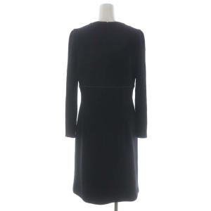 M'S GRACY リボンステッチウールワンピース ロング ミモレ丈 長袖 ニット袖 切替 40 黒 ブラック