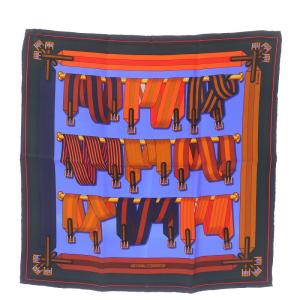 カレ45 LES SANGLESS スカーフ チーフ シルク ベルト 総柄 青 ブルー マルチカラー