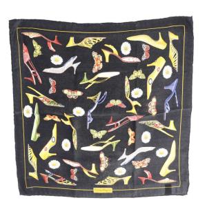 シルクスカーフ パンプス柄 黒 ブラック