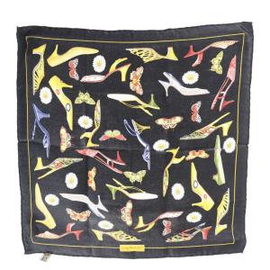 Salvatore Ferragamo シルクスカーフ パンプス柄 黒 ブラック