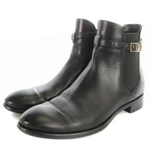 LOUIS VUITTON LVバックルベルト レザー サイドゴア ショートブーツ 37.5 ブラック