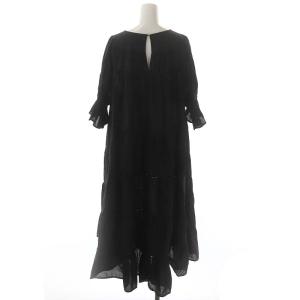 Merlette コットンローン はしごレース ティアード ドレス ワンピース ロング ミモレ丈 七分袖 XS ブラック