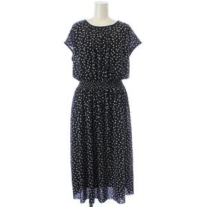 シフォンワンピース ミモレ ロング フレンチスリーブ 水玉 ドット 2点セット キャミソール付き ウエストシャーリング 38