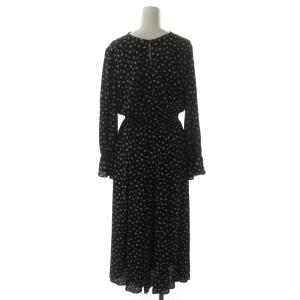 ANAYI モノトーンプリントフレアワンピース ロング 長袖 36 黒 ブラック