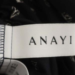 ANAYI モノトーンプリントフレアワンピース ロング 長袖 36 黒 ブラック