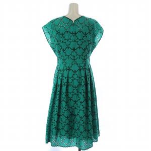 ANAYI モザイクエンブロイダリータックワンピース 刺繍 レース フレア ミモレ ロング フレンチスリーブ タグ付き 2点セット ロングキャミソール付き