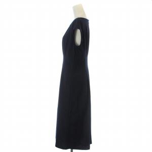 ANAYI フロントタックフレアワンピース フレンチスリーブ ミモレ ロング ラウンドネック 38 M 濃紺 ダークネイビー
