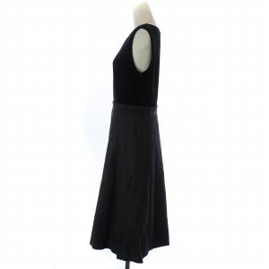 ANAYI ドッキング ベロア ノースリーブワンピース プリーツスカート Vネック ミモレ ロング 38 M 黒 ブラック グレー