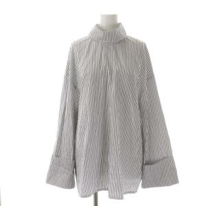 ENFOLD 22AW ダブルサテンドッキングドレス ワンピース 長袖 ストライプ 36 ブラック ホワイト