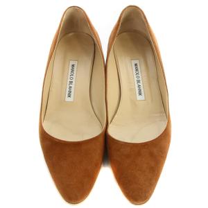 MANOLO BLAHNIK チャンキーヒール パンプス スエード 37 24cm 茶色 ブラウン