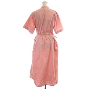 Drawer 近年モデル PRE2 コットンストライプギャザーワンピース ロング 半袖 36 ピンク ベージュ