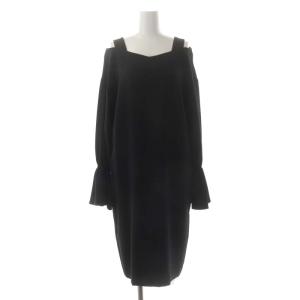 デコルテパフワンピース 長袖 ロング 36 黒 ブラック