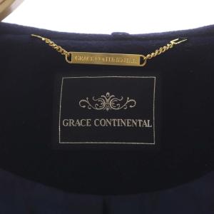 GRACE CONTINENTAL フードファー付ウールコート アウター ロング ダブル 総裏地 金ボタン 36 紺 ネイビー 黒 ブラック