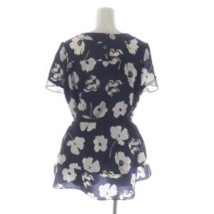 TO BE CHIC フラワーボンボンプリントブラウス 半袖 42 紺 白 黒