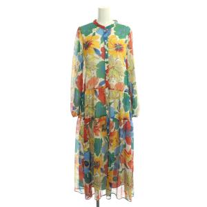 フラワーティアードワンピース ロング 長袖 バンドカラー 36 マルチカラー