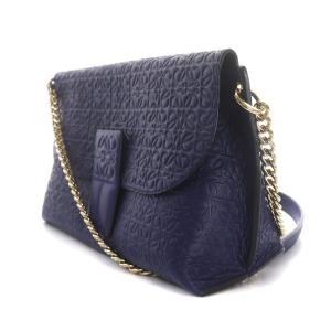 LOEWE AVENUE アナグラム ショルダーバッグ レザー チェーン ブルー