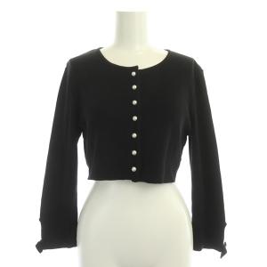 パールボタン ショートカーディガン 長袖 ニット 38 黒 ブラック