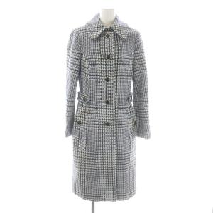 チェック  コート ステンカラーコート アウター ロング ウール 2 スモークブルー ダークグリーン 白