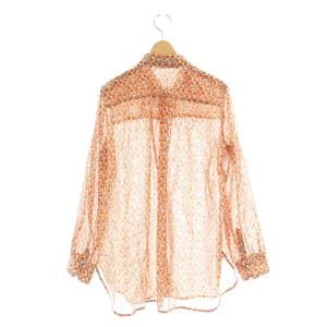 Leilian 23SS リバティフラワーブラウス シャツ 長袖 リネン混 11 茶 白 ブラウン ホワイト