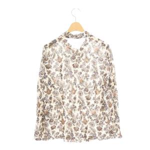 Leilian BINDA ヴィンテージフラワーブラウス プルオーバー 長袖 11 アイボリー 茶 ブラウン