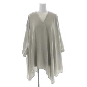 リネンライク ランダムヘムプルオーバー カットソー Vネック 八分袖 38 ライトグレージュ