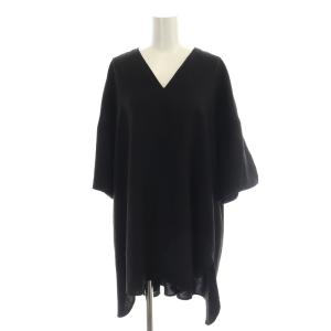 21SS リネンライクHalf Sleeveプルオーバー カットソー  Vネック五分袖 38 黒 ブラック